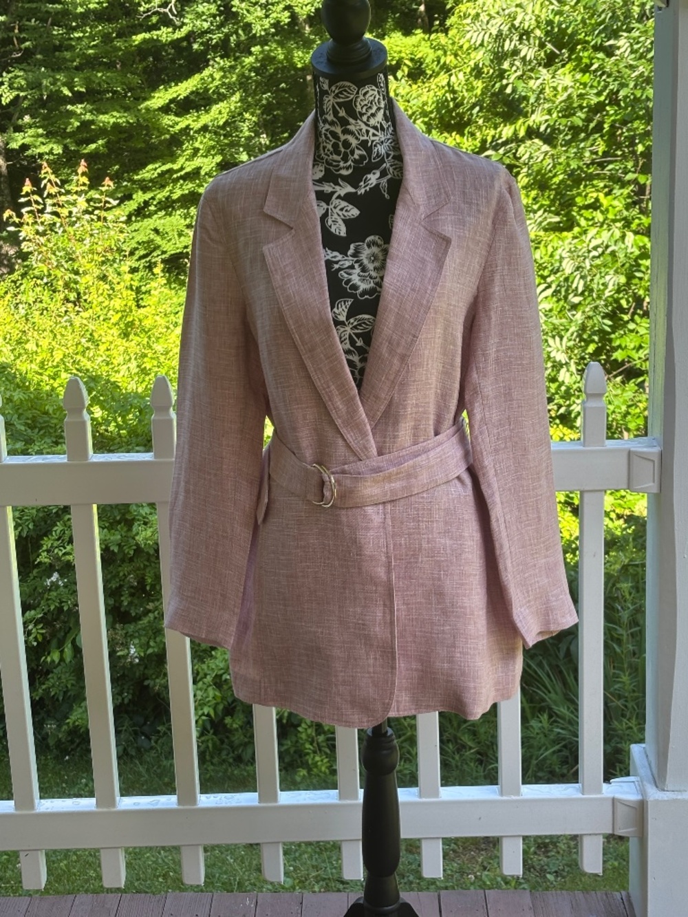 Lafayette 148 New York Linen Belted Blazer Jacket Light Pink Size L